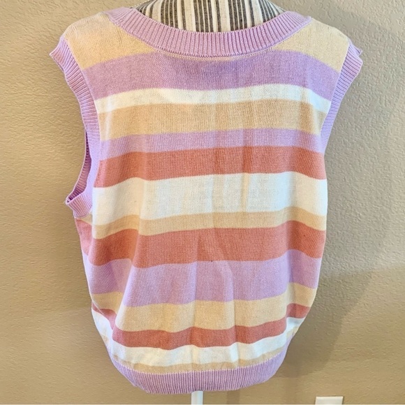 NWT Sweater Vest 2X Abound 100% Cotton Striped Knit Lilac Purple White V-Neck - Picture 7 of 13